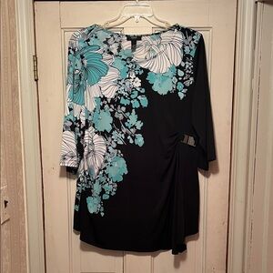 Alfani Black and Teal Floral Blouse